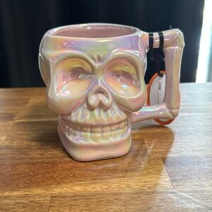 Halloween Gothic Skull Coffee Mug Iridescent Pink Lacquer Hand Painted NWT
